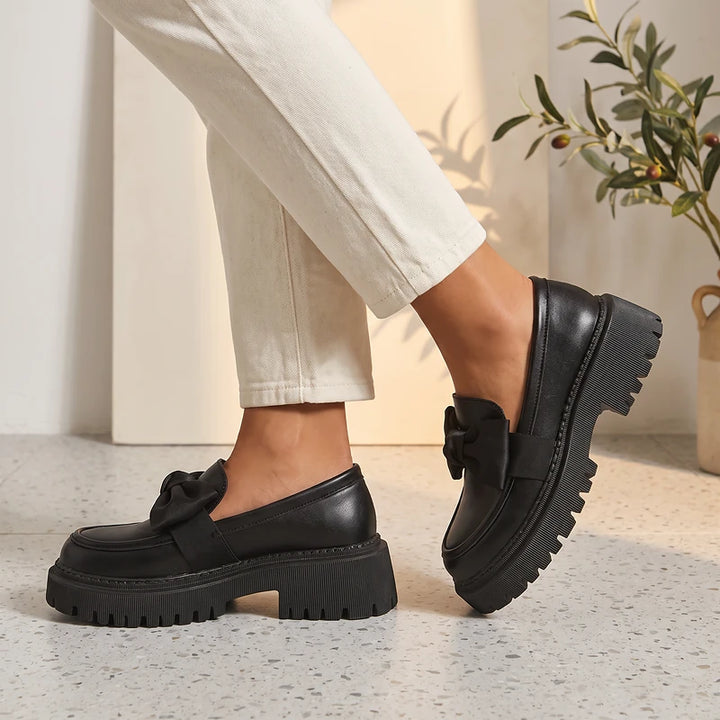 Babette Women's Platform Bow Loafers - Matte Black