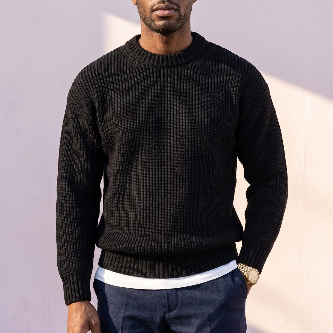 Lorcan Relaxed Textured Knit Crew Sweater - Black