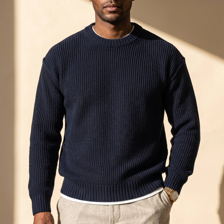 Lorcan Relaxed Textured Knit Crew Sweater - Blue