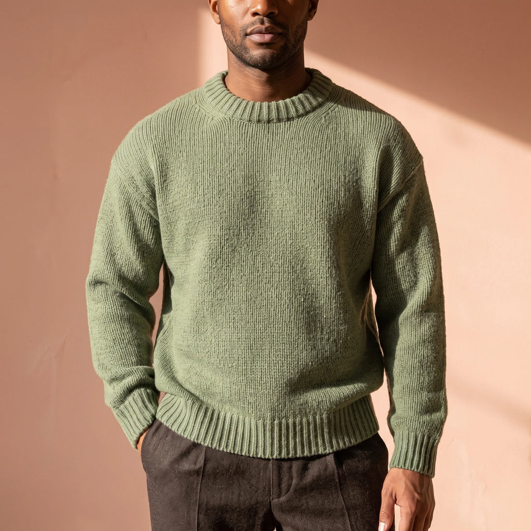 Lorcan Relaxed Textured Knit Crew Sweater - Green