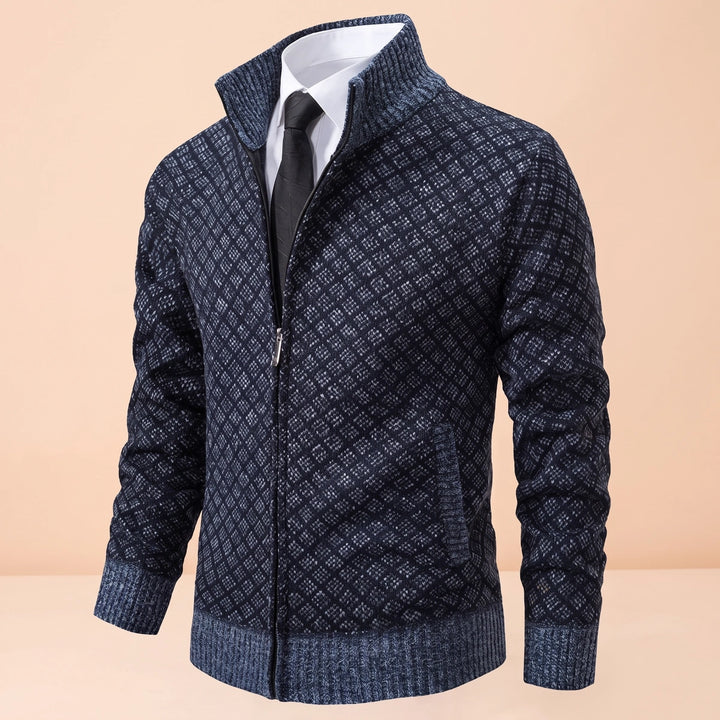 Louis Diamond Knit Full Zip Cardigan - Blue