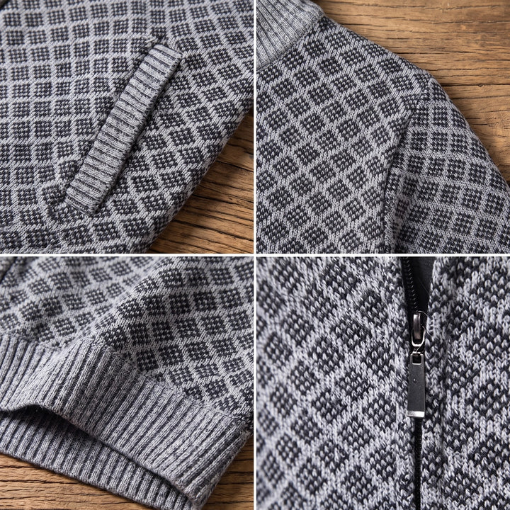 Louis Diamond Knit Full Zip Cardigan - Gray