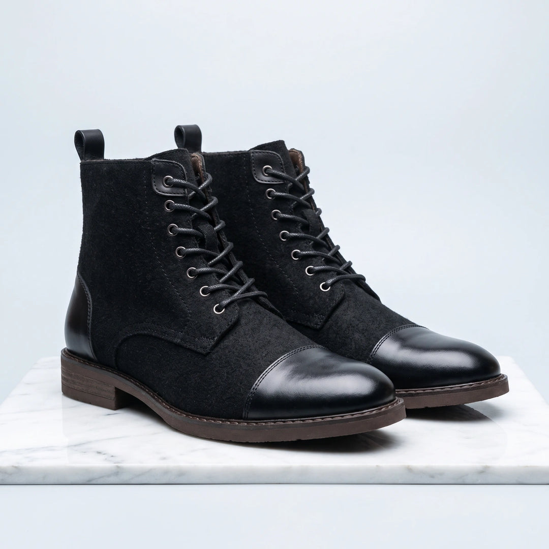 Lowell Wool Panel Cap Toe Boots - Black
