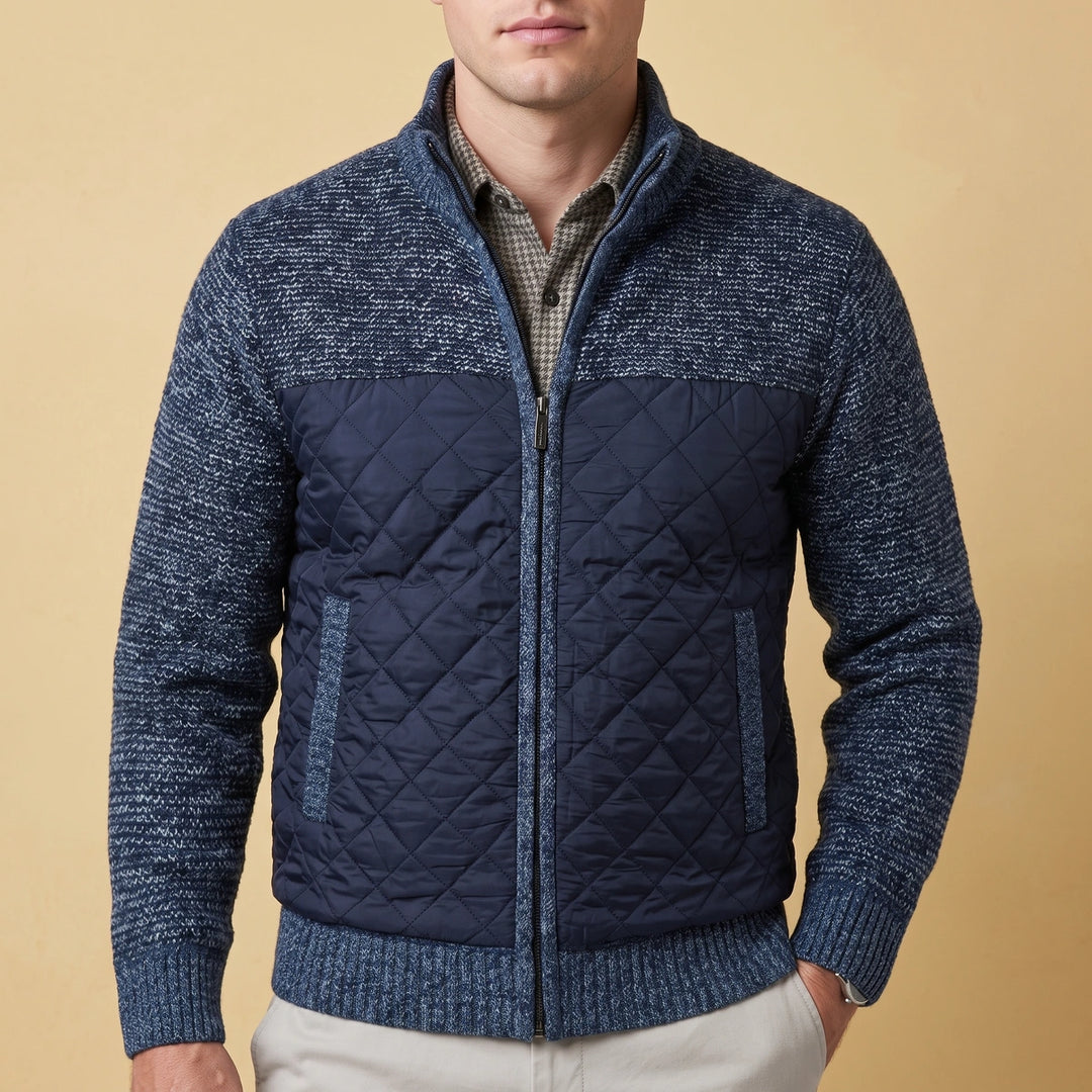 Lucan Textured Wool Quilted Front Zip Jacket - Blue