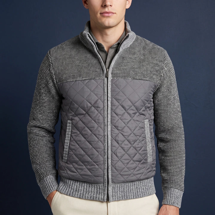 Lucan Textured Wool Quilted Front Zip Jacket - Gray