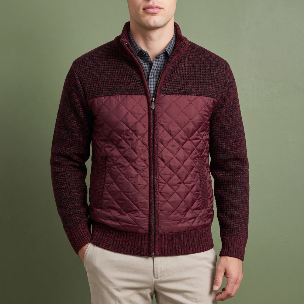 Lucan Textured Wool Quilted Front Zip Jacket - Wine