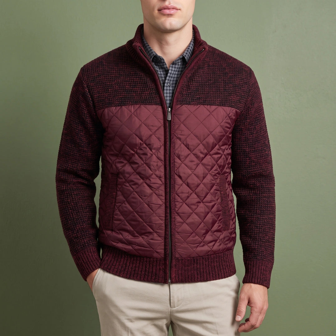 Lucan Textured Wool Quilted Front Zip Jacket - Wine