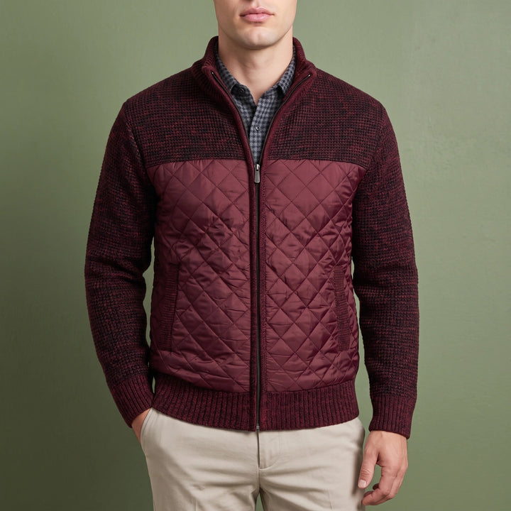 Lucan Textured Wool Quilted Front Zip Jacket - Wine