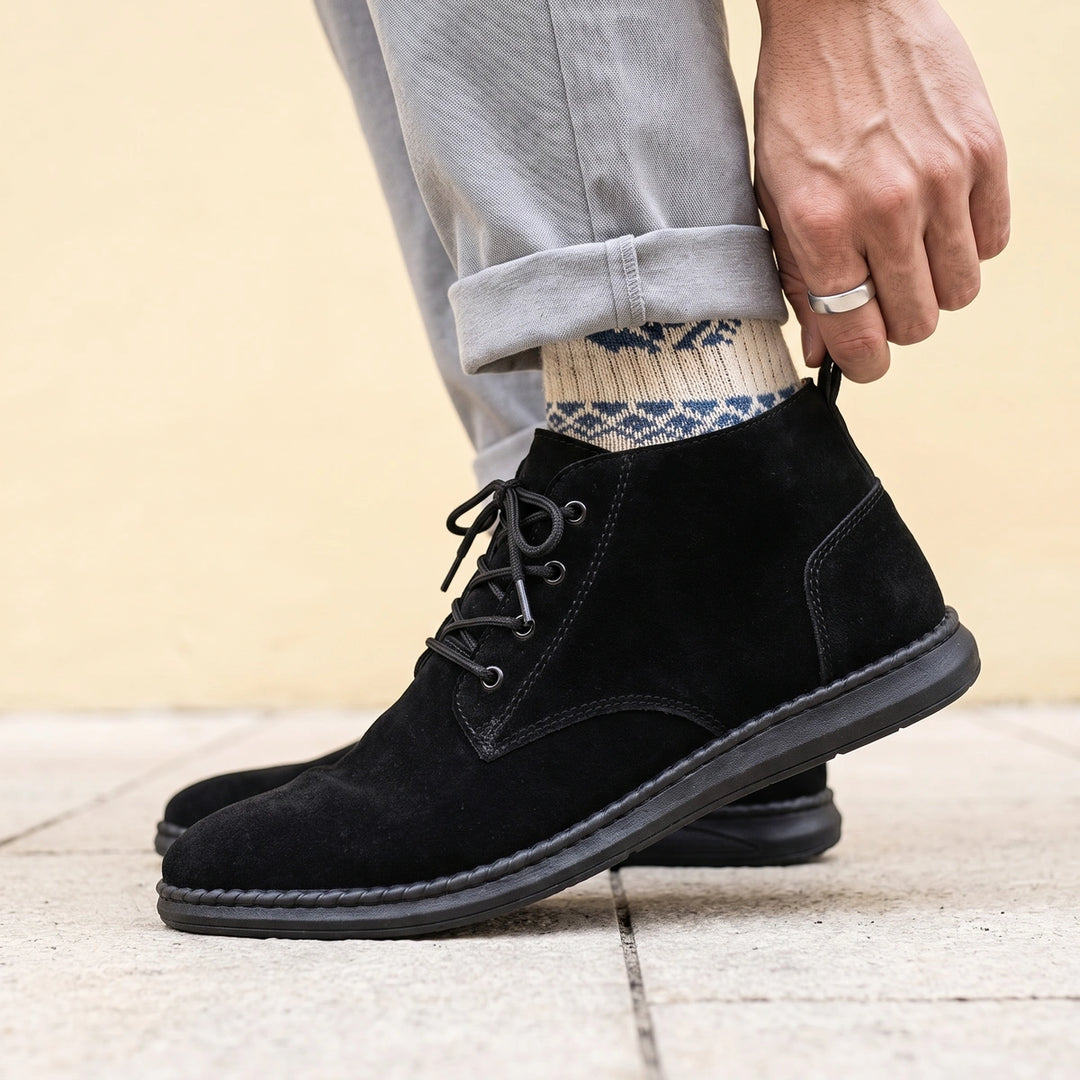 Lucas Napped Suede Lace Up Chukka Boots - Black
