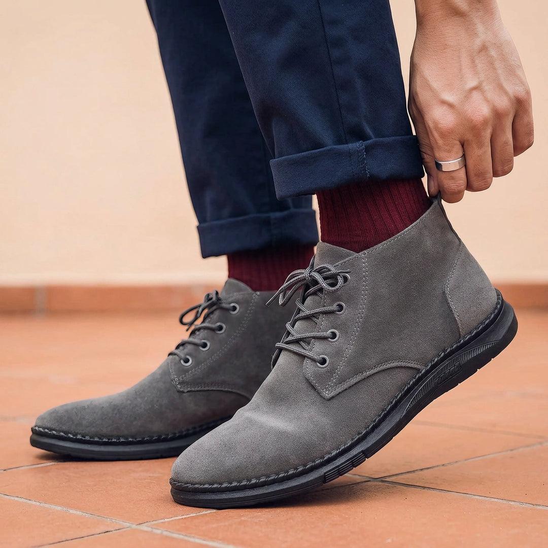 Lucas Napped Suede Lace Up Chukka Boots - Gray
