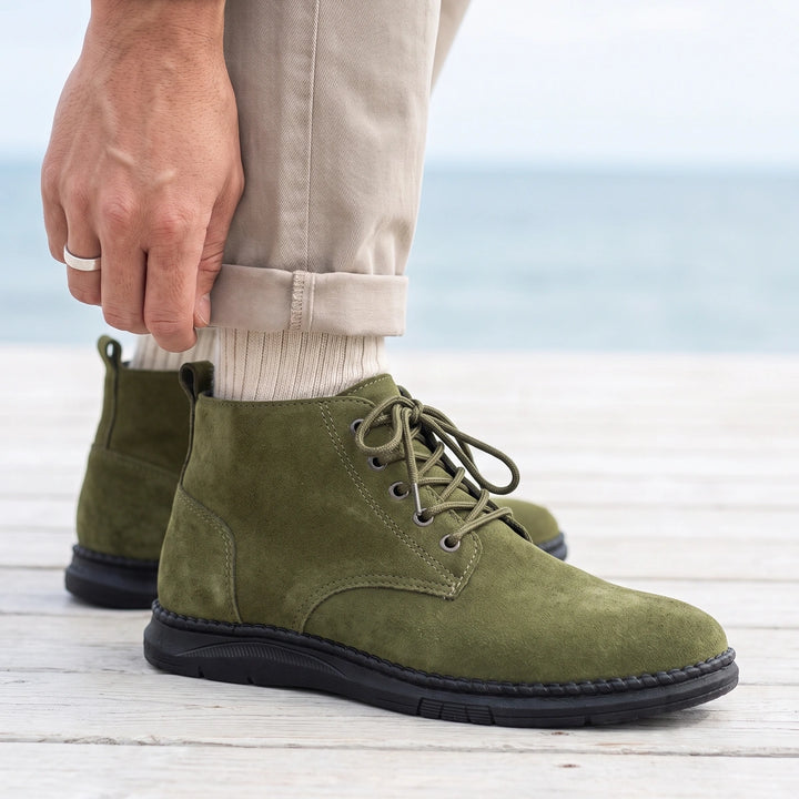 Lucas Napped Suede Lace Up Chukka Boots - Olive Green