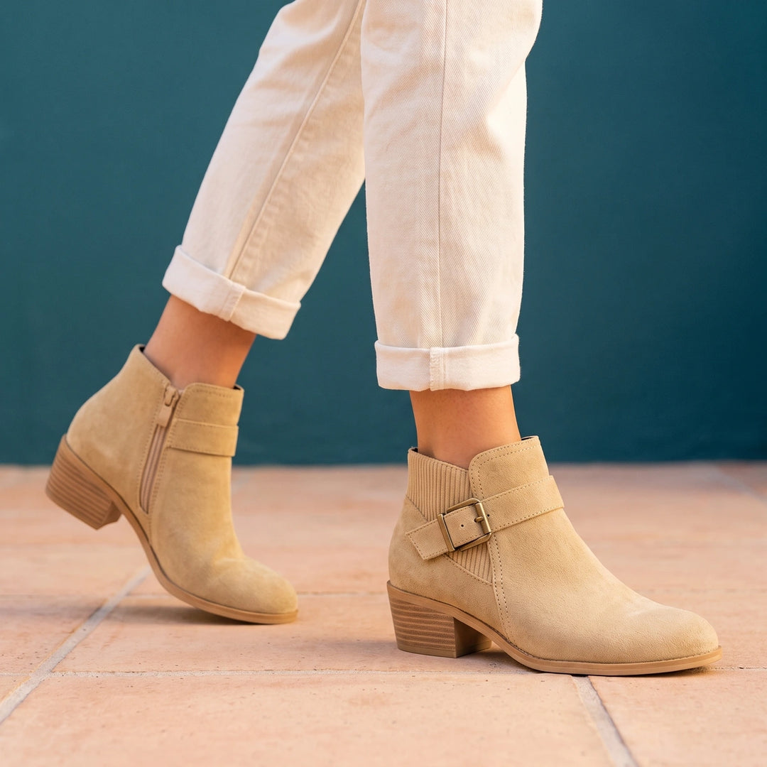 Lucilla Orthopedic Side Zip Block Heel Booties - Beige