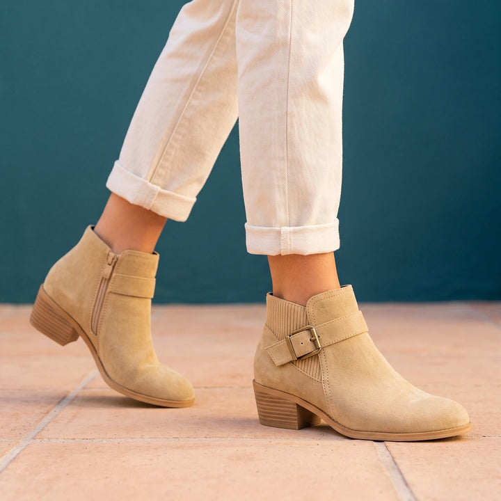 Lucilla Orthopedic Side Zip Block Heel Booties - Beige