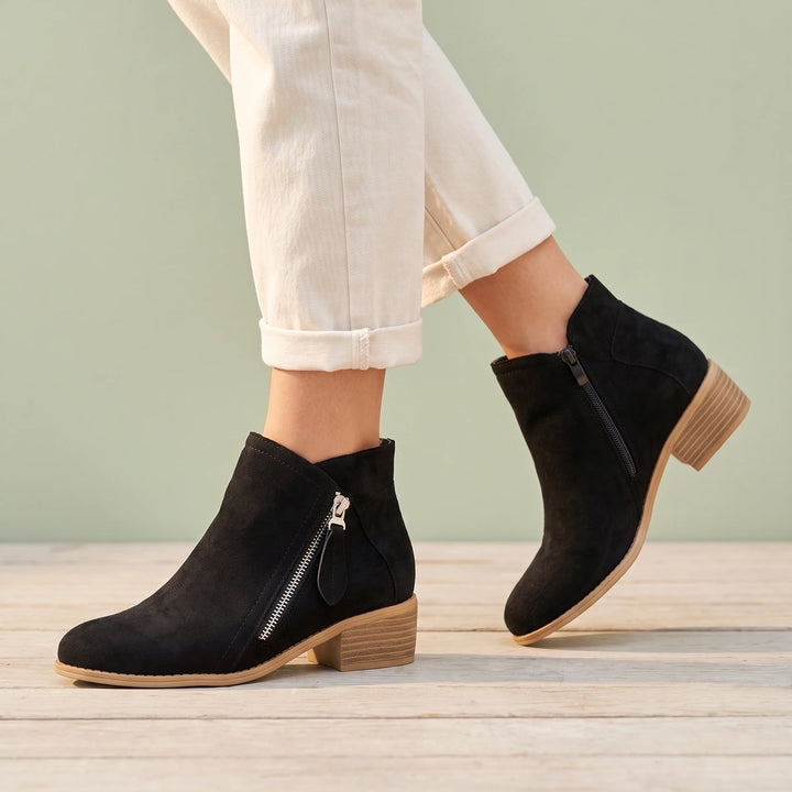 Lucilla Orthopedic Side Zip Block Heel Booties - Black
