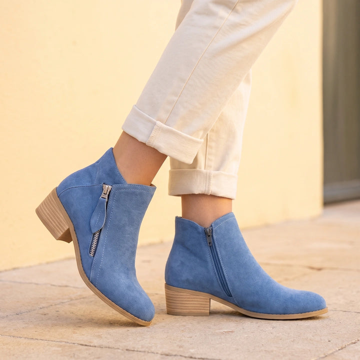 Lucilla Orthopedic Side Zip Block Heel Booties - Blue