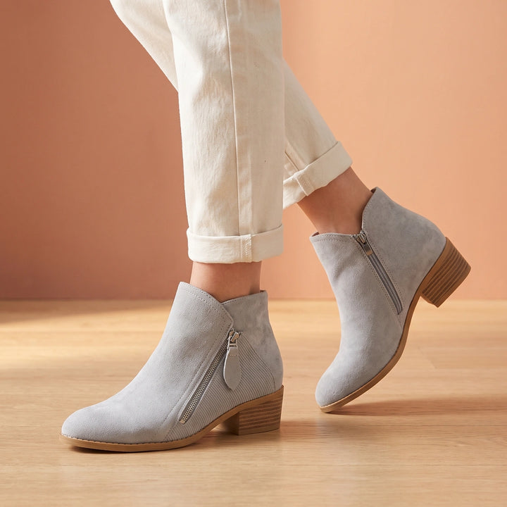 Lucilla Orthopedic Side Zip Block Heel Booties - Gray
