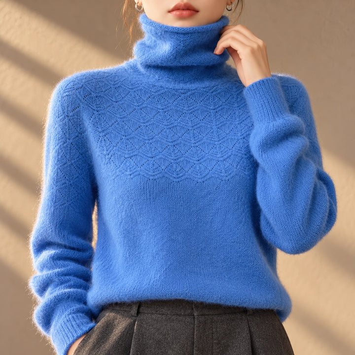 Lucy Openwork Pointelle Cashmere Turtleneck - Blue
