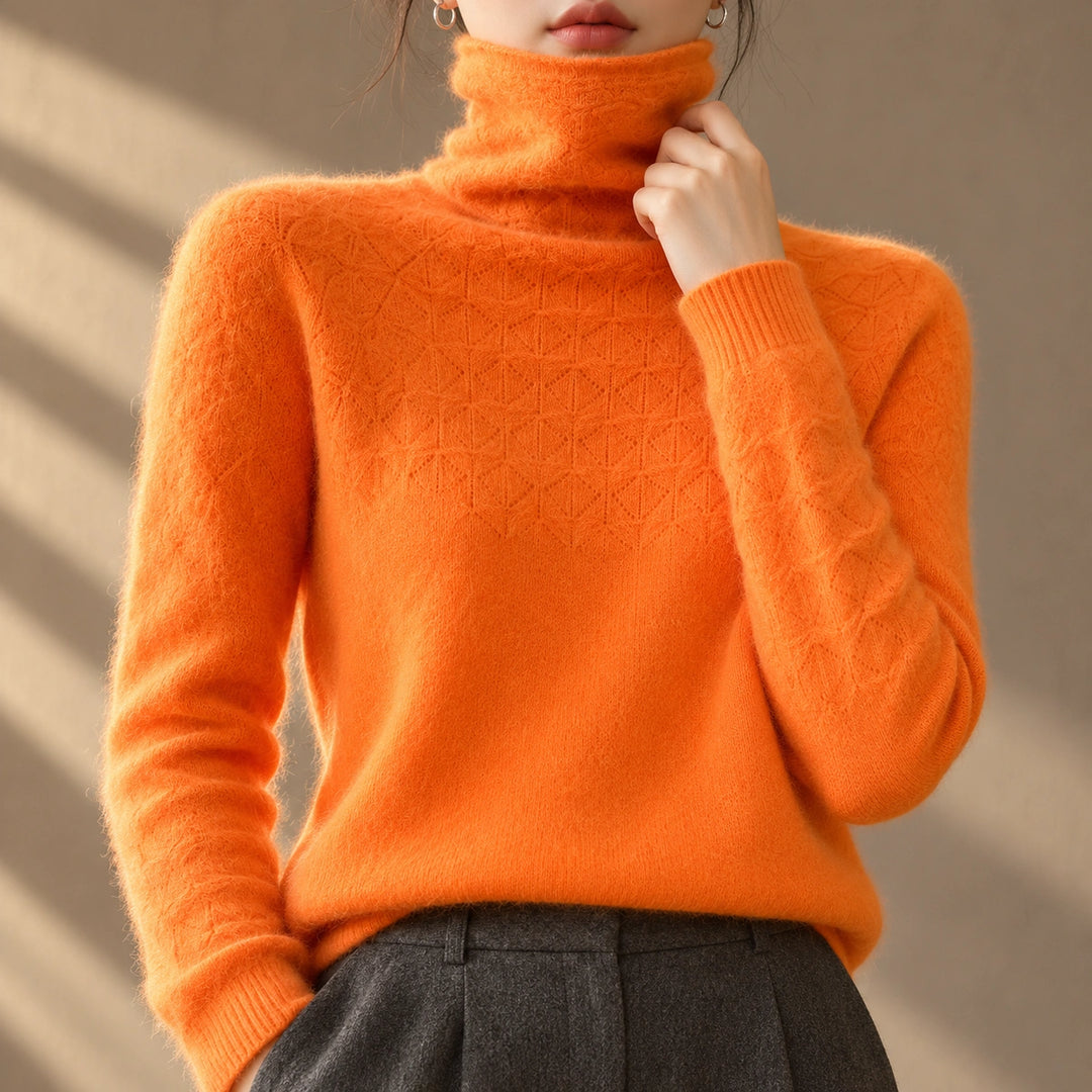 Lucy Openwork Pointelle Cashmere Turtleneck - Orange
