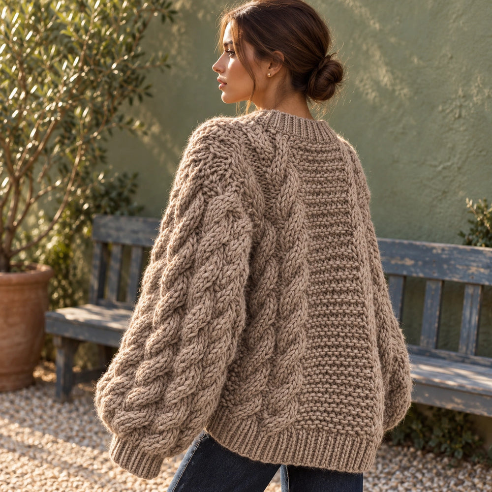 Luna Chunky Cable Knit Oversized Sweater - Khaki