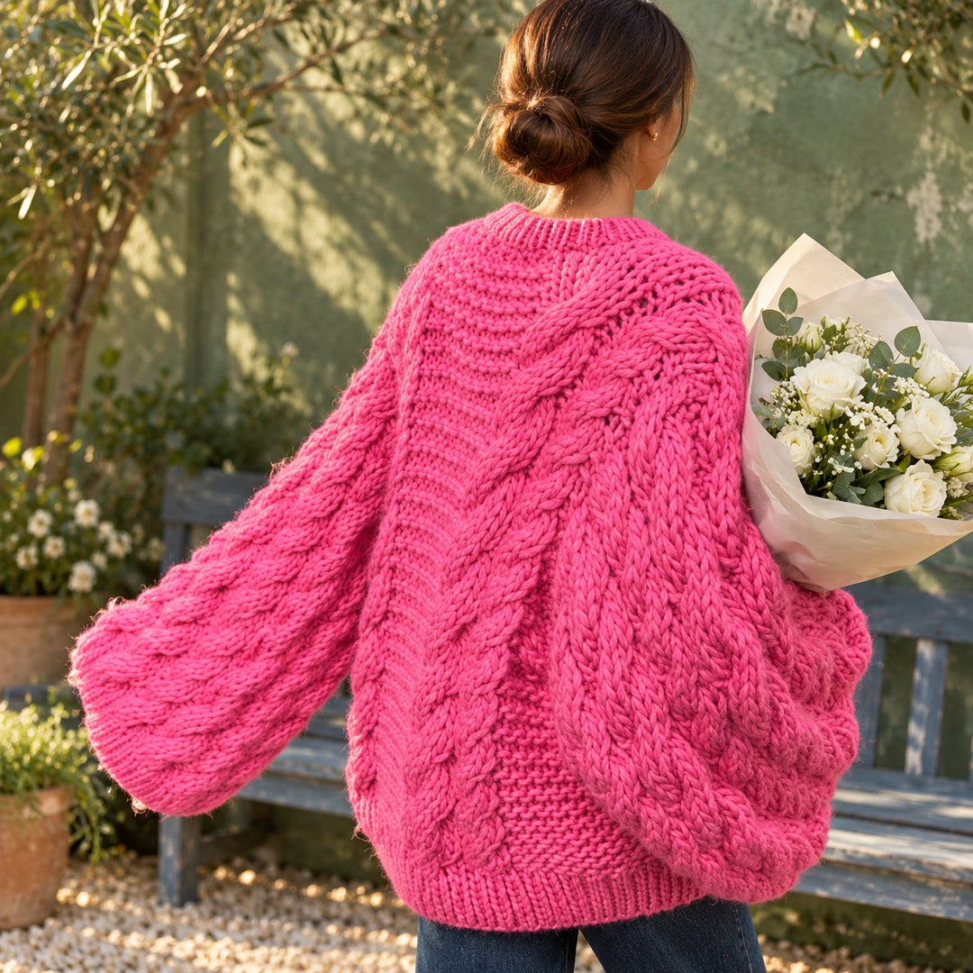 Luna Chunky Cable Knit Oversized Sweater - Pink