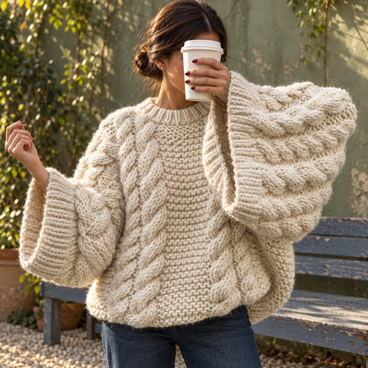 Luna Chunky Cable Knit Oversized Sweater - White