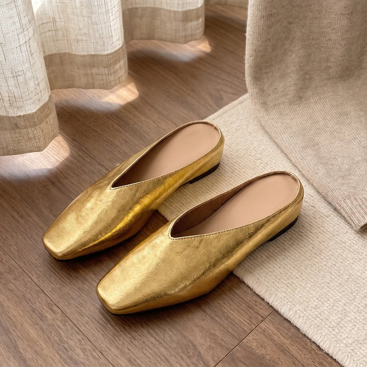 Zelda Women's Metallic Square Toe Mules - Gold