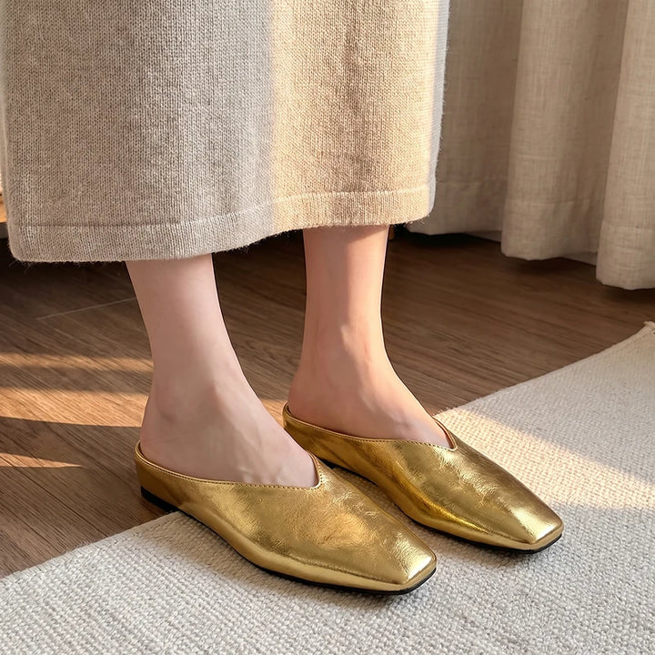 Zelda Women's Metallic Square Toe Mules - Gold