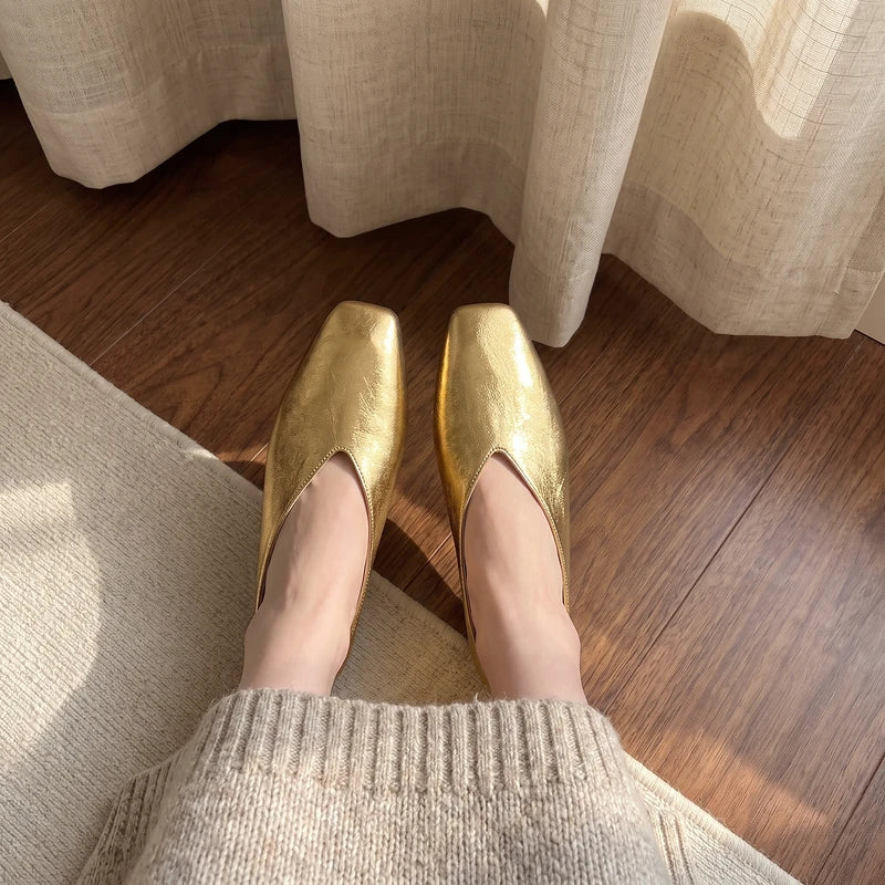 Zelda Women's Metallic Square Toe Mules - Gold