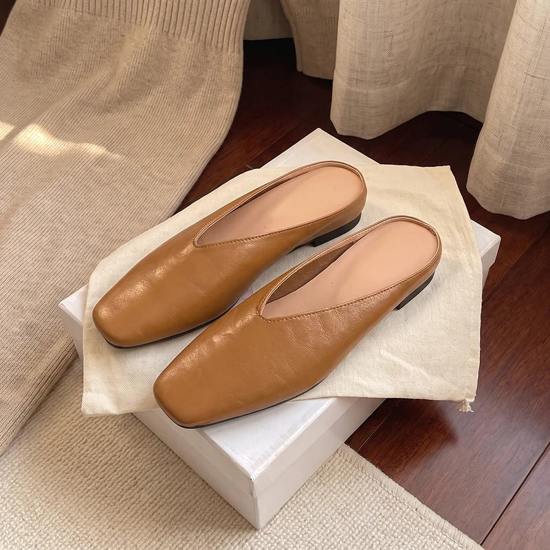 Zelda Women's Metallic Square Toe Mules - Brown