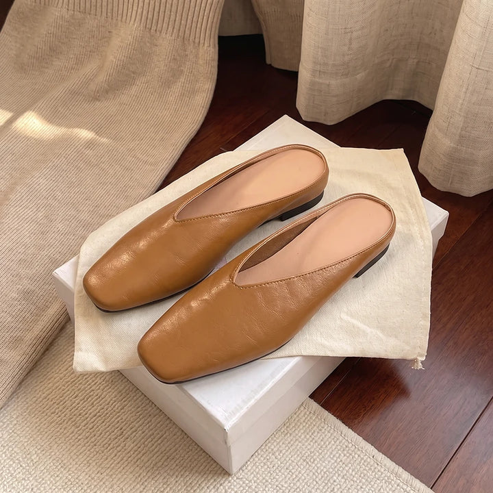Zelda Women's Metallic Square Toe Mules - Brown