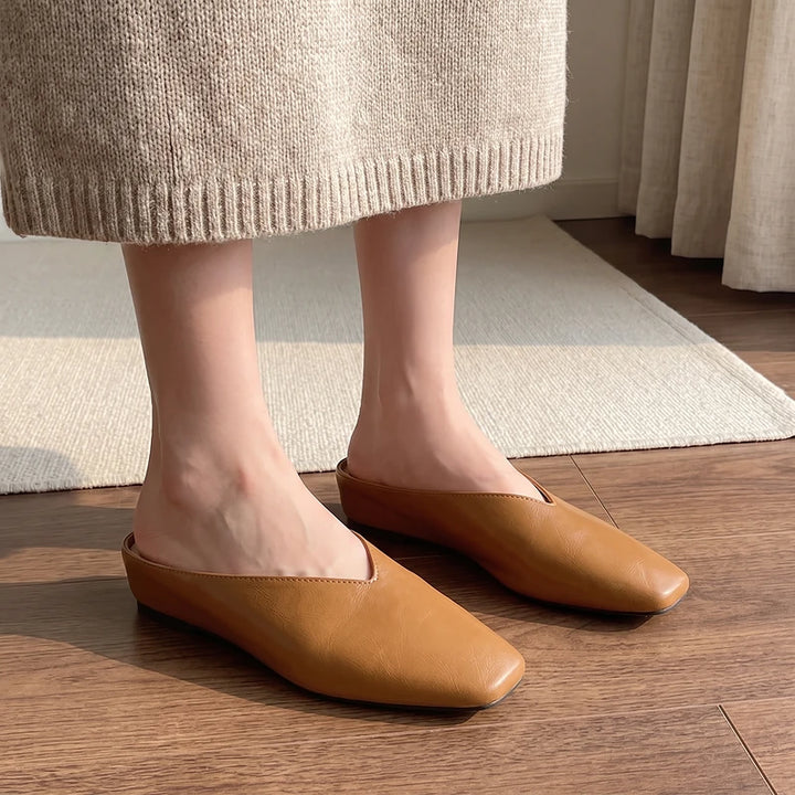 Zelda Women's Metallic Square Toe Mules - Brown