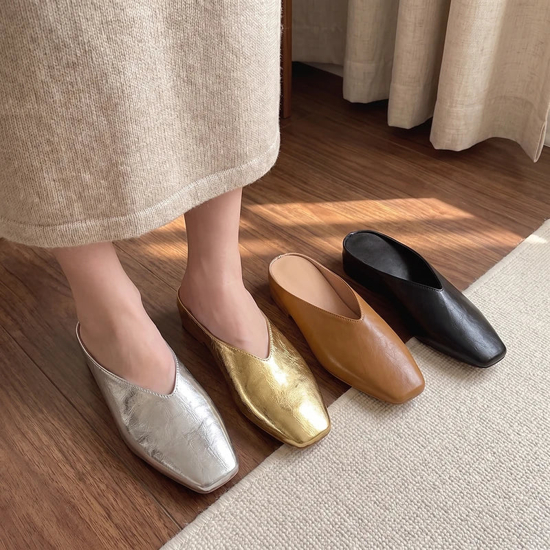 Zelda Women's Metallic Square Toe Mules