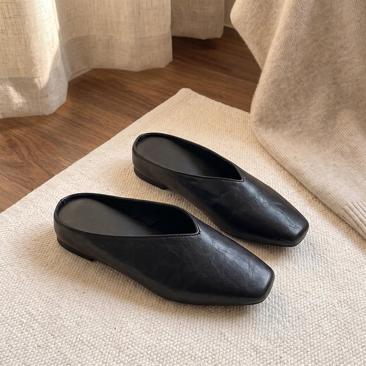 Zelda Women's Metallic Square Toe Mules - Black