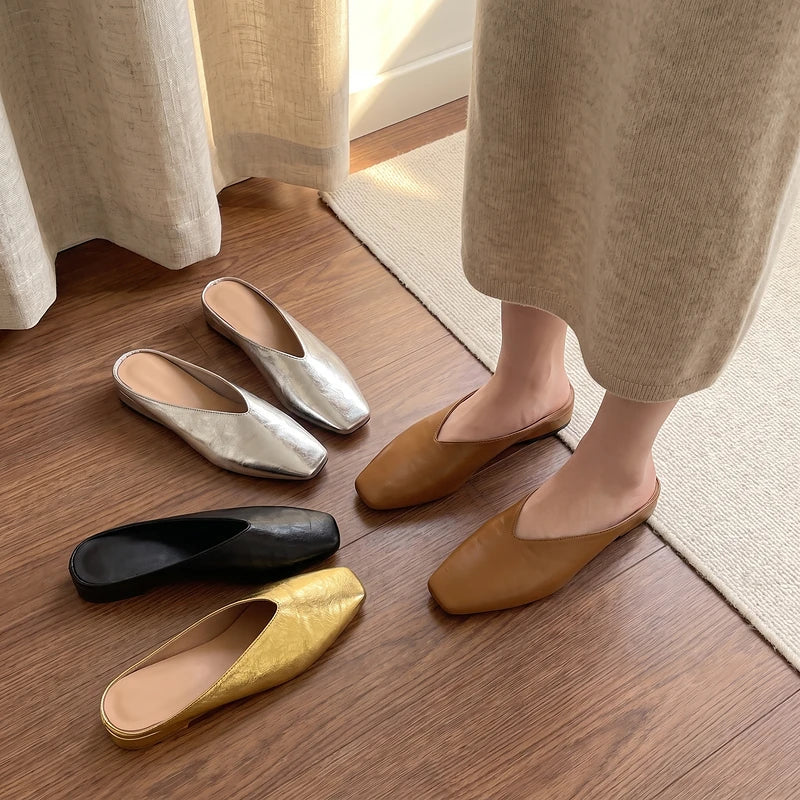Zelda Women's Metallic Square Toe Mules