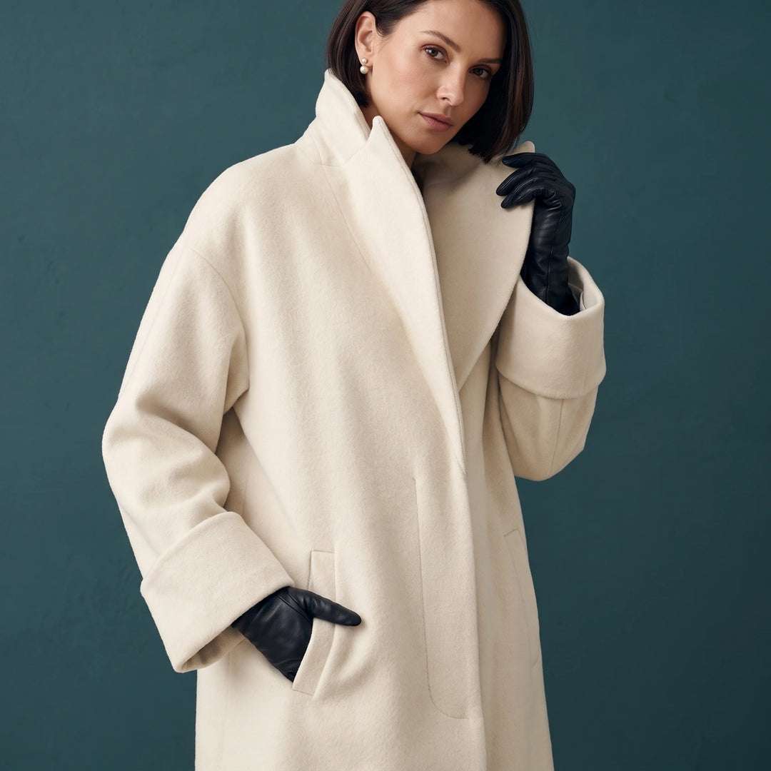 Magdalena Wool Blend Oversized Shawl Collar Coat - Beige