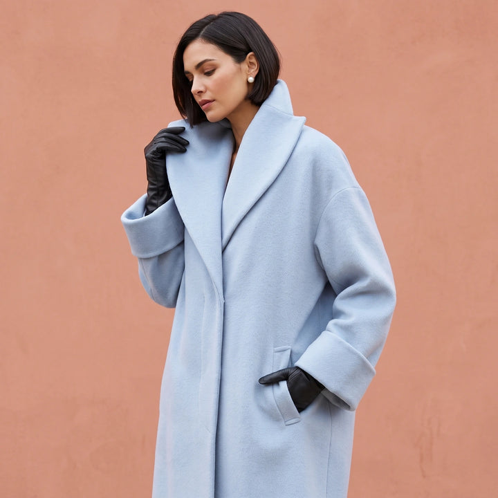 Magdalena Wool Blend Oversized Shawl Collar Coat - Blue
