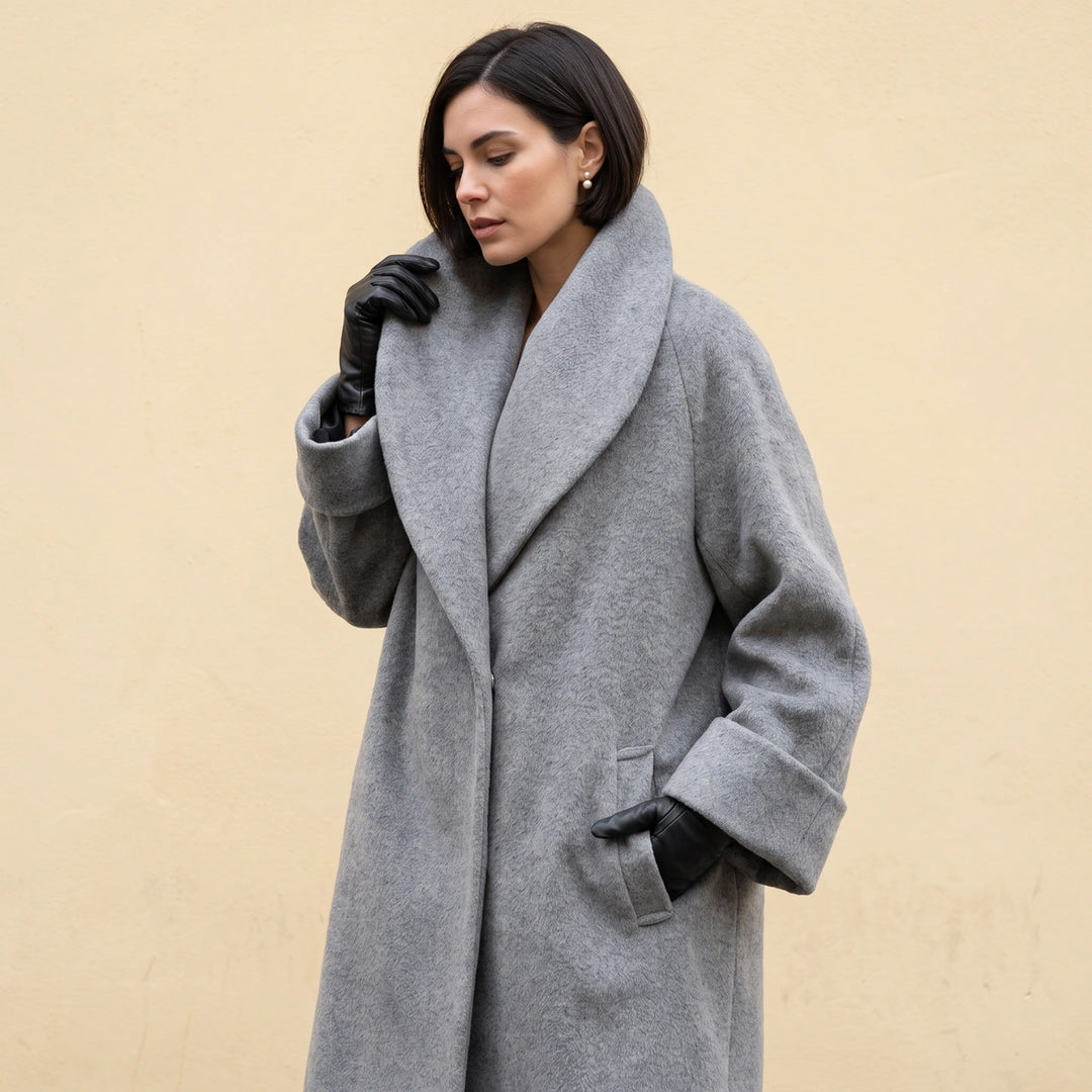 Magdalena Wool Blend Oversized Shawl Collar Coat - Gray