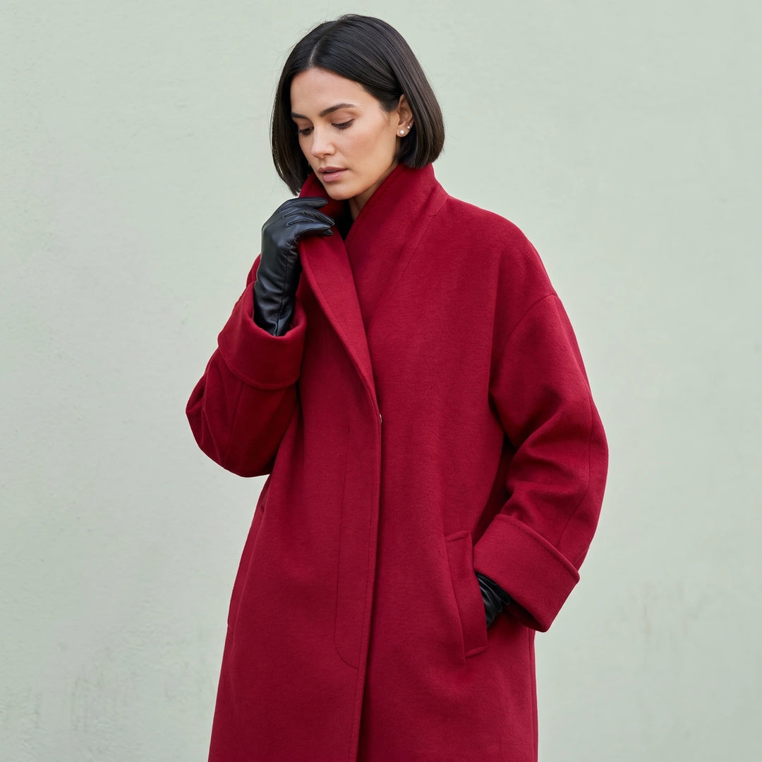 Magdalena Wool Blend Oversized Shawl Collar Coat - Red