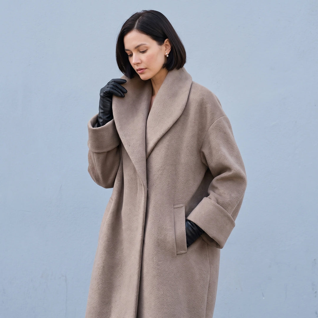 Magdalena Wool Blend Oversized Shawl Collar Coat - Taupe