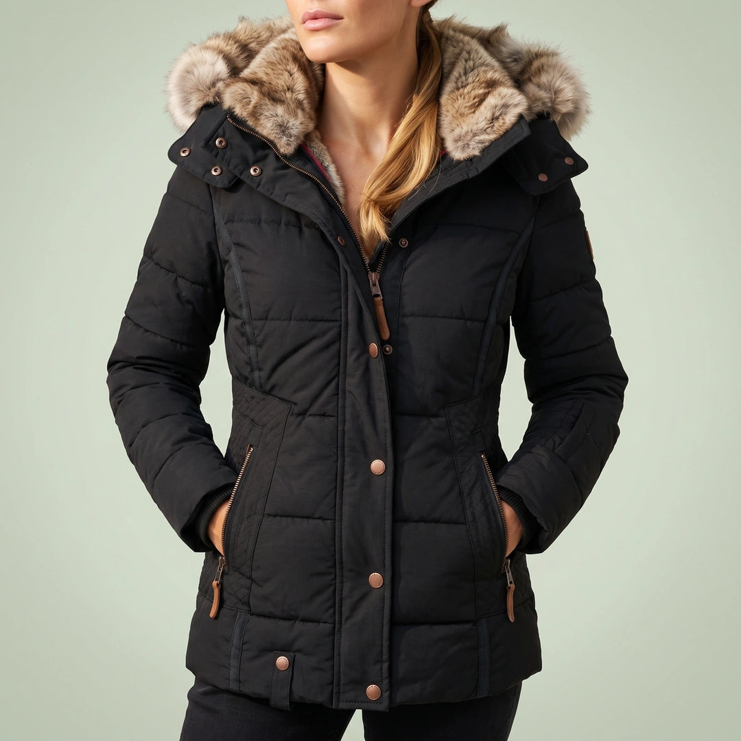 Magnolia Fur Trim Hooded Puffer Jacket - Black