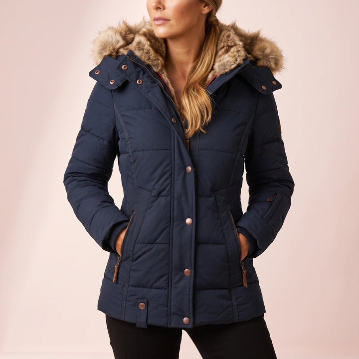 Magnolia Fur Trim Hooded Puffer Jacket - Navy