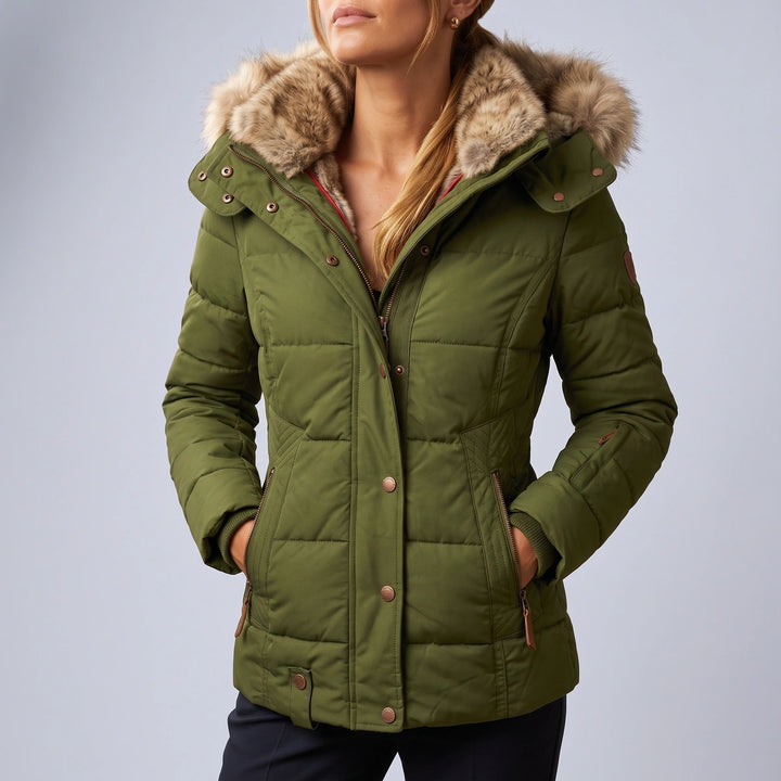 Magnolia Fur Trim Hooded Puffer Jacket - Olive