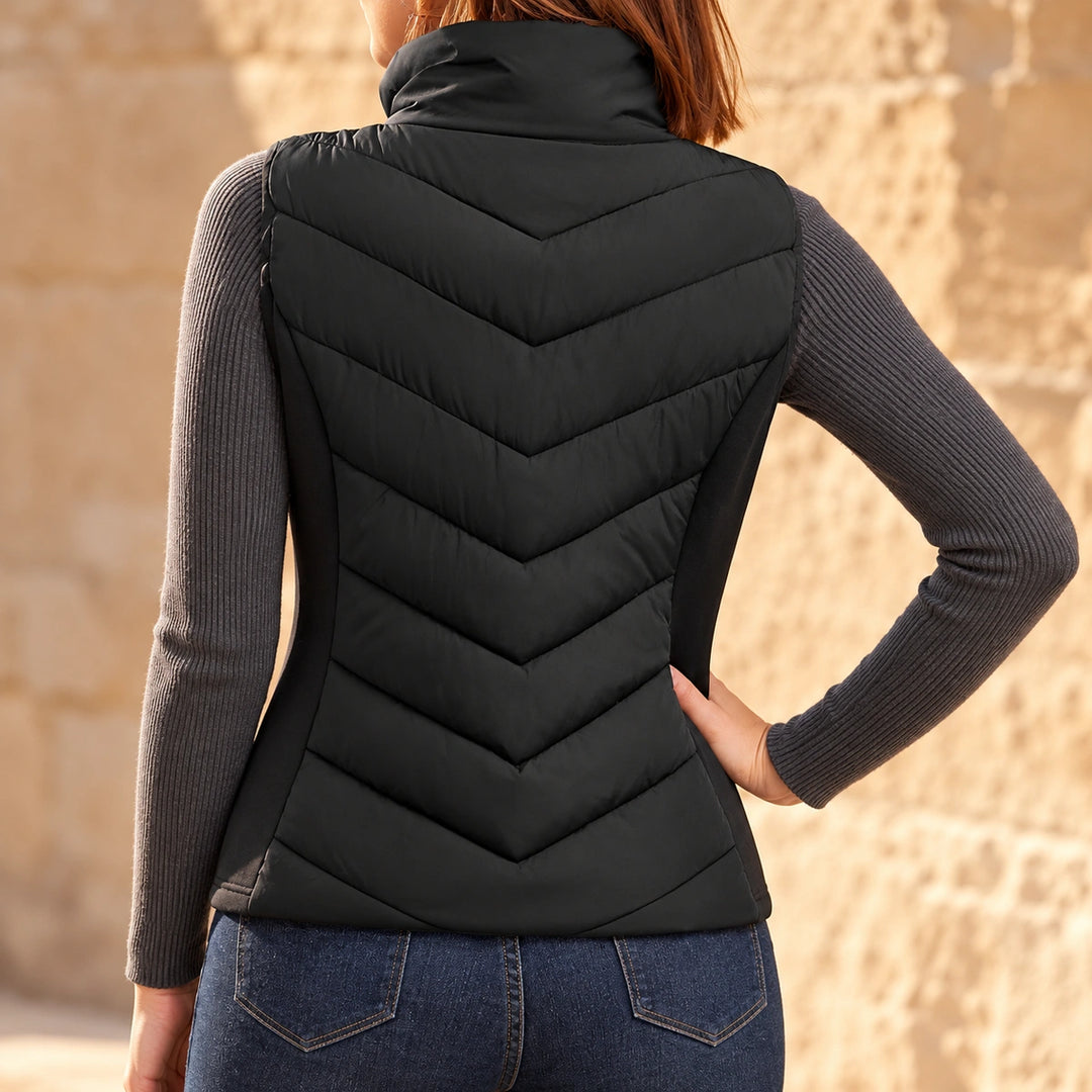 Mallory Channel Quilted Stand Collar Puffer Vest - Black