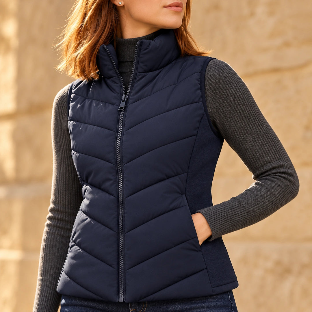 Mallory Channel Quilted Stand Collar Puffer Vest - Blue