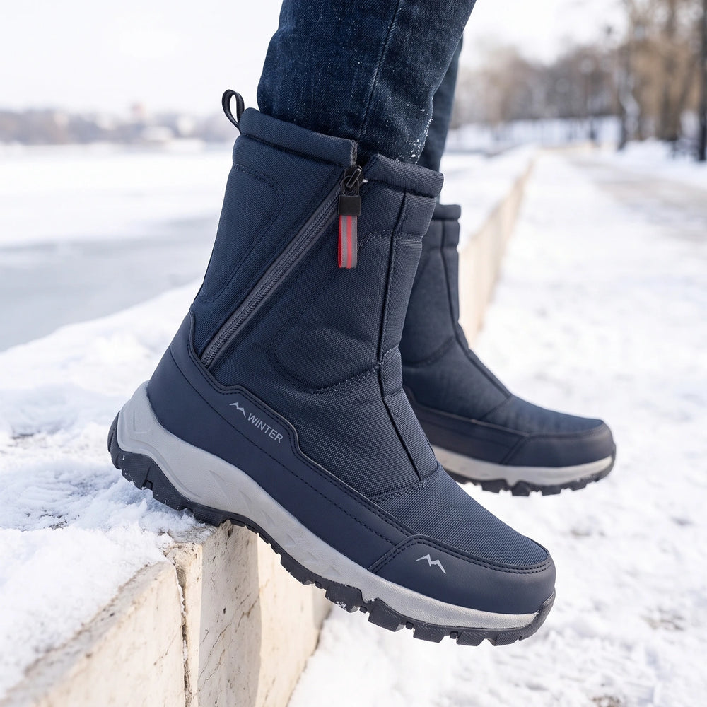 Manfred Side Zip Insulated High Cut Snow Boots - Navy Blue