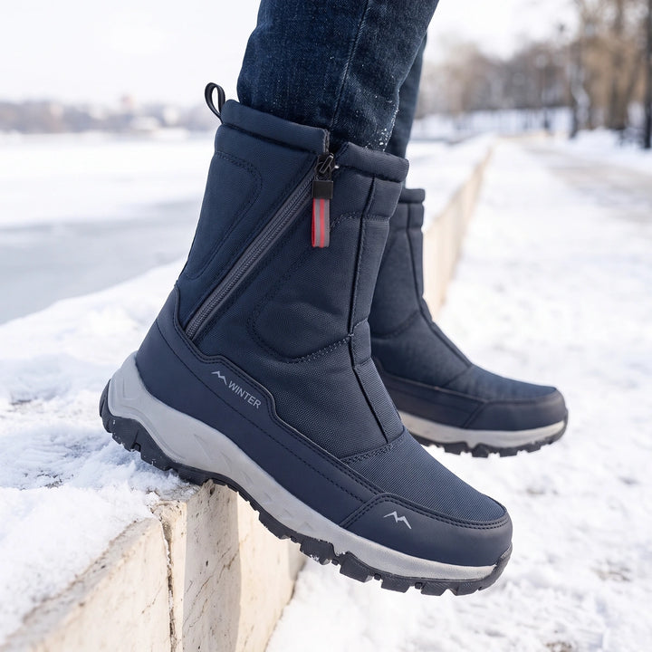 Manfred Side Zip Insulated High Cut Snow Boots - Navy Blue