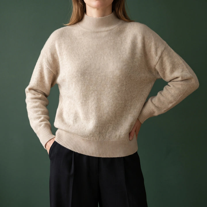 Martina Smooth Knit Mock Neck Relaxed Sweater - Beige