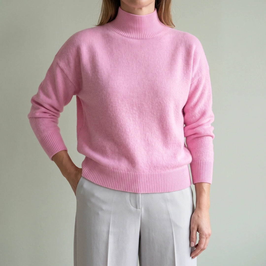 Martina Smooth Knit Mock Neck Relaxed Sweater - Pink
