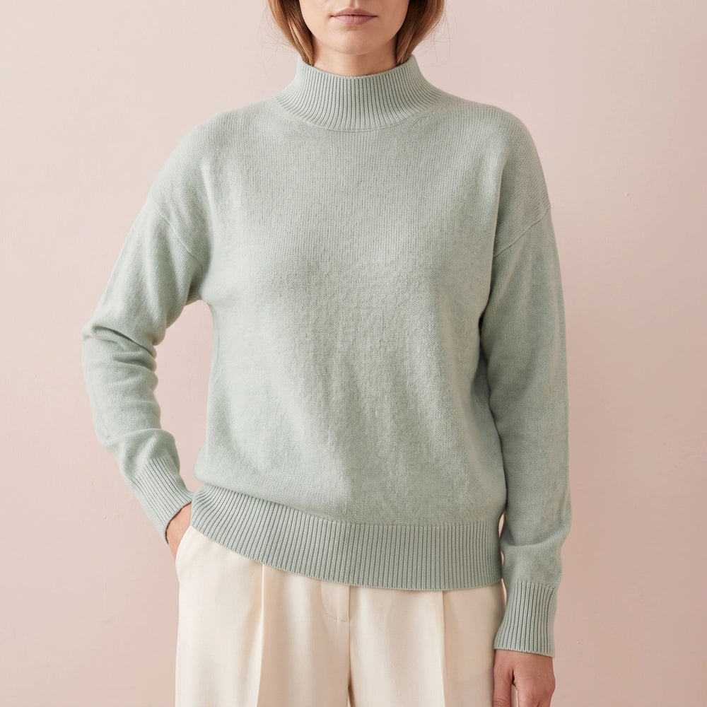 Martina Smooth Knit Mock Neck Relaxed Sweater - Sage