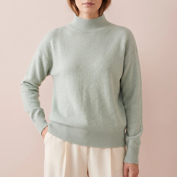Martina Smooth Knit Mock Neck Relaxed Sweater - Sage